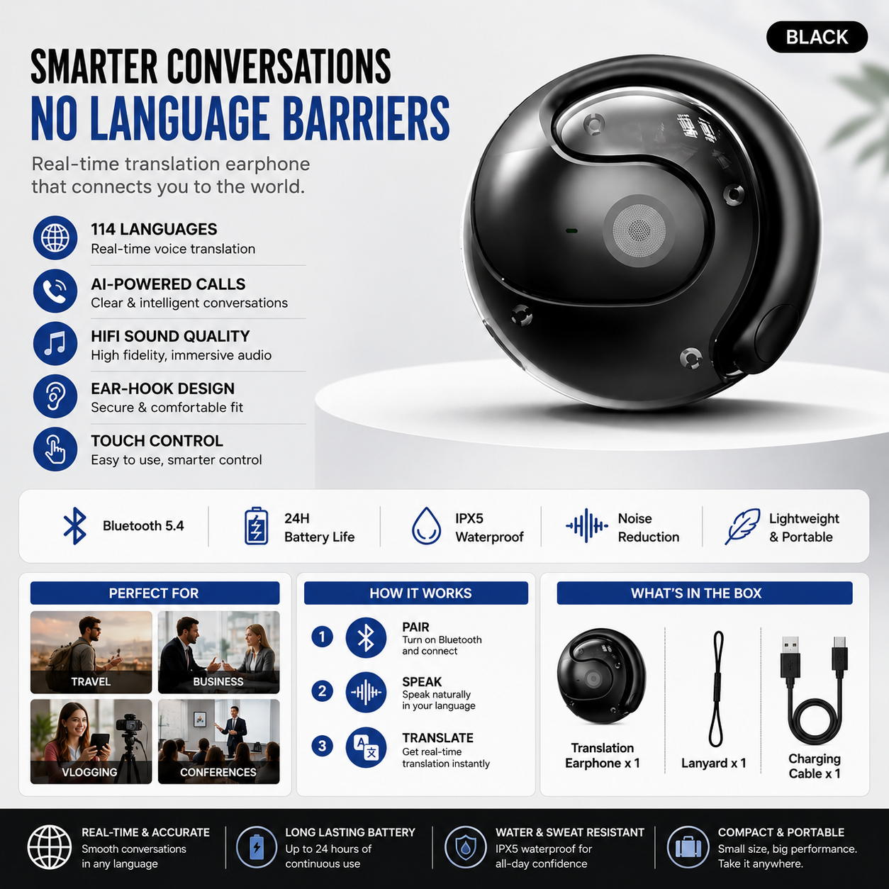AI Translation Wireless Bluetooth Earphone