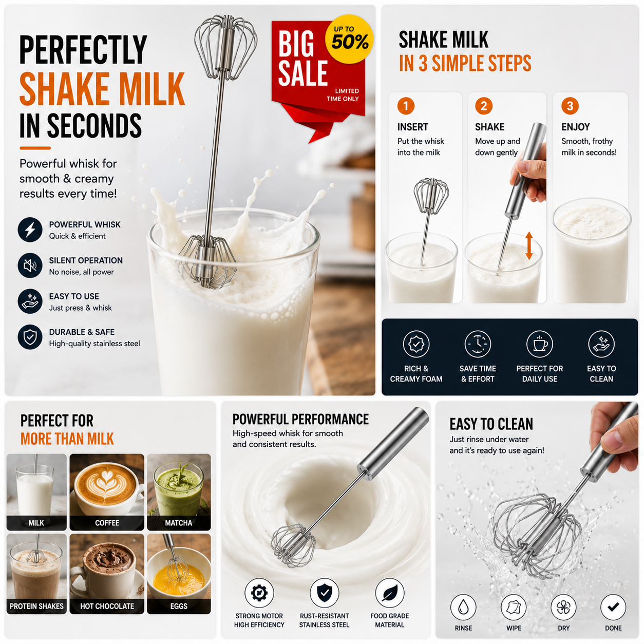 Stainless Steel Semi-Automatic Hand Whisk